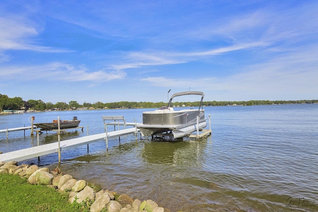 view of dock with a water view