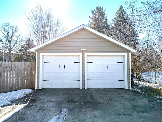 view of snow covered garage