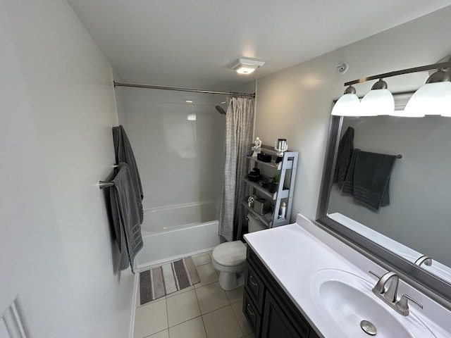 full bathroom featuring vanity, toilet, tile patterned flooring, and shower / bath combo