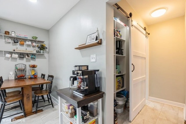 interior space with a barn door