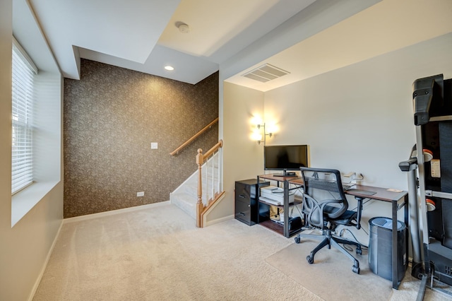3460 Bradbury Cir, Aurora, IL 60504 - office featuring baseboards, carpet flooring, and wallpapered walls