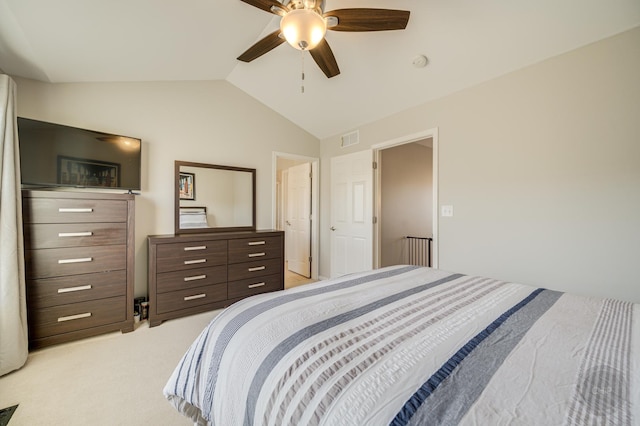 3460 Bradbury Cir, Aurora, IL 60504 - bedroom with vaulted ceiling, light colored carpet, and ceiling fan