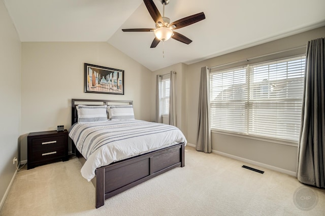 3460 Bradbury Cir, Aurora, IL 60504 - bedroom with baseboards, light colored carpet, lofted ceiling, and ceiling fan