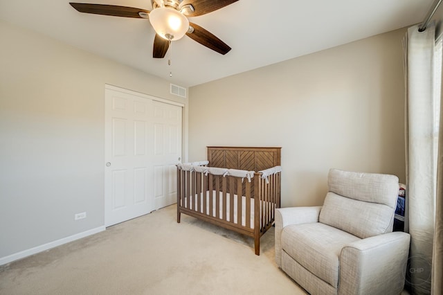 3460 Bradbury Cir, Aurora, IL 60504 - bedroom with light carpet, a ceiling fan, and baseboards