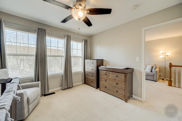 3460 Bradbury Cir, Aurora, IL 60504 - sitting room featuring carpet flooring, a ceiling fan, and baseboards