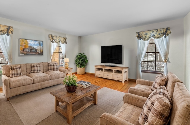 living room with light hardwood / wood-style floors