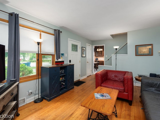 living room featuring light wood-type flooring