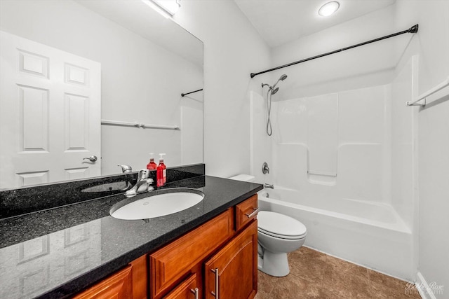 full bathroom featuring shower / tub combination, vanity, and toilet