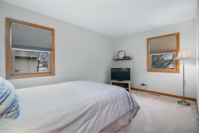 carpeted bedroom with multiple windows