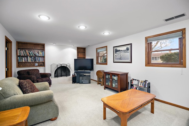 living room featuring carpet