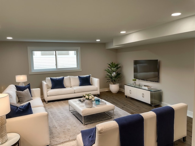 living room featuring dark hardwood / wood-style flooring