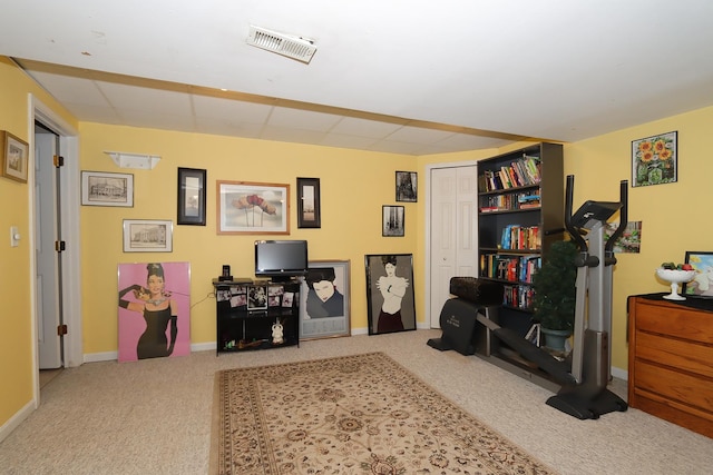 interior space featuring light colored carpet