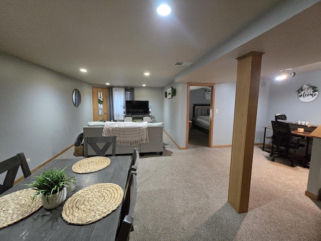 view of carpeted dining room