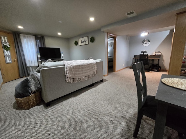 living room with light colored carpet