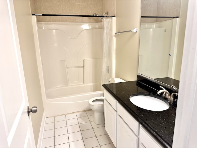 full bathroom featuring tile patterned floors, toilet, shower / bath combination, and vanity