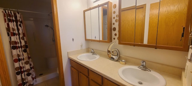 bathroom with vanity and walk in shower