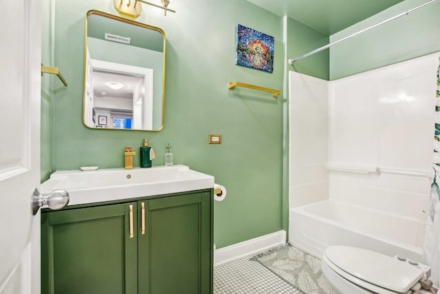 full bathroom featuring tile patterned flooring, vanity, shower / bath combo, and toilet