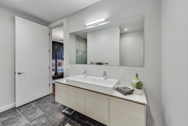 bathroom with vanity and a shower