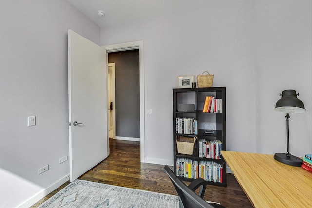 home office featuring dark hardwood / wood-style flooring