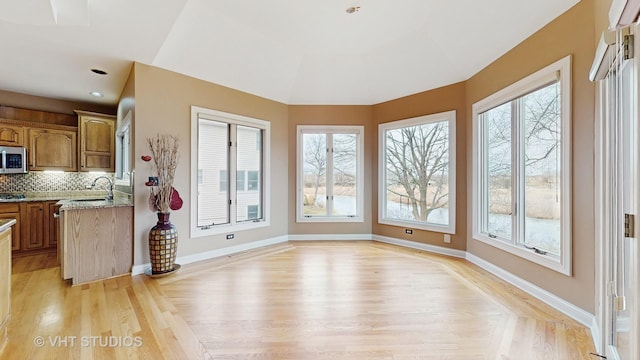 interior space featuring sink and light wood-type flooring