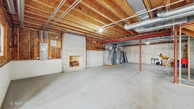 basement with heating unit and electric panel