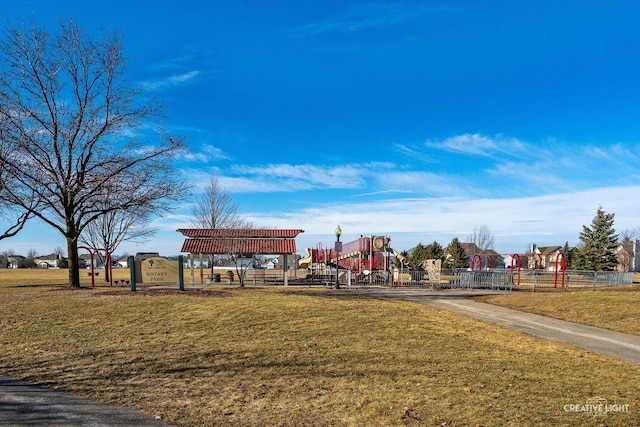 view of play area with a yard