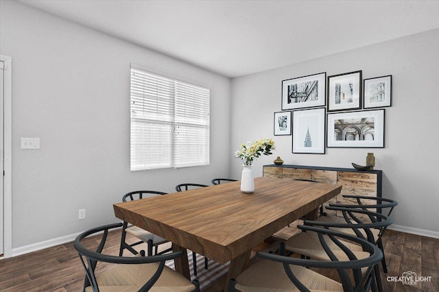 dining space featuring dark wood-type flooring