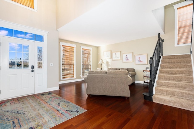 living room with dark wood-type flooring