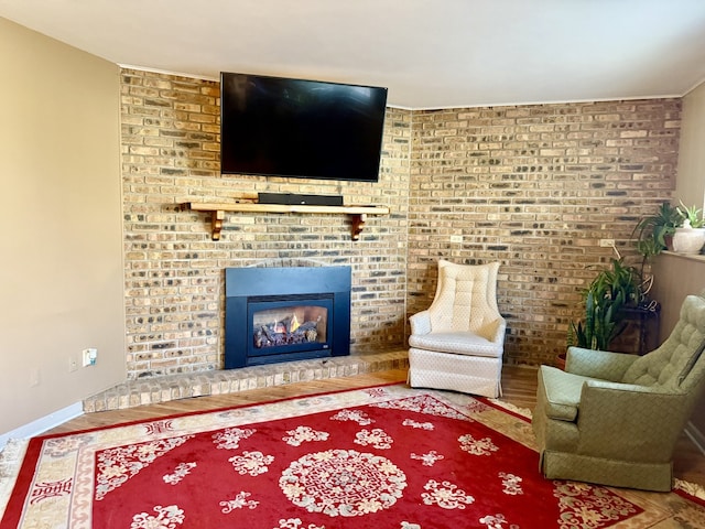 living room with a fireplace