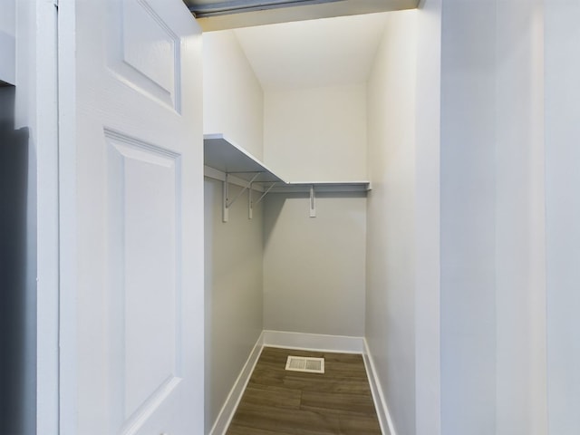 spacious closet featuring dark wood-type flooring