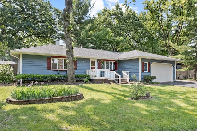 665 S Circle Ave, Port Barrington, IL 60010 - ranch-style house featuring a garage, driveway, a chimney, and a front yard