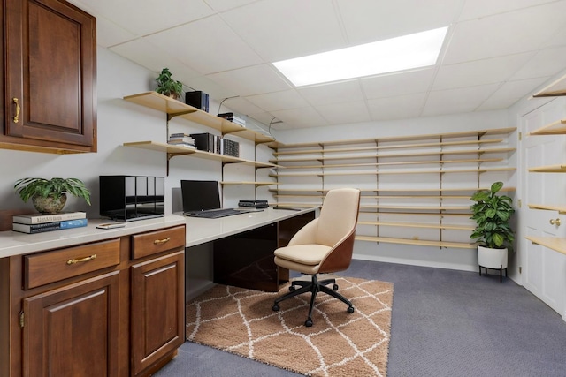 665 S Circle Ave, Port Barrington, IL 60010 - home office with dark colored carpet, a paneled ceiling, and built in study area