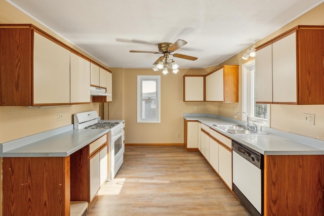 kitchen featuring white cabinetry, sink, white appliances, and a healthy amount of sunlight