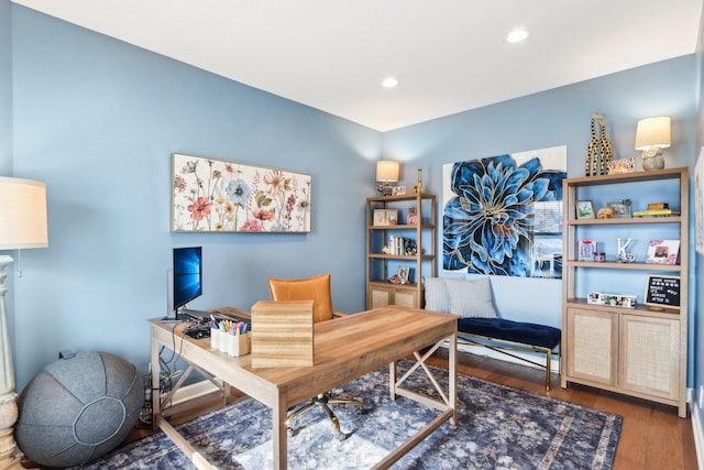 home office featuring recessed lighting and wood finished floors