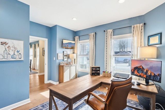 home office featuring light wood-type flooring