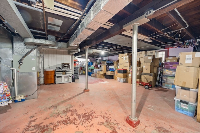 basement with heating unit