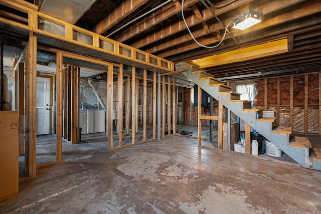 basement featuring washer and dryer