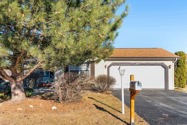 view of property hidden behind natural elements with a garage