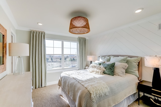 bedroom with crown molding