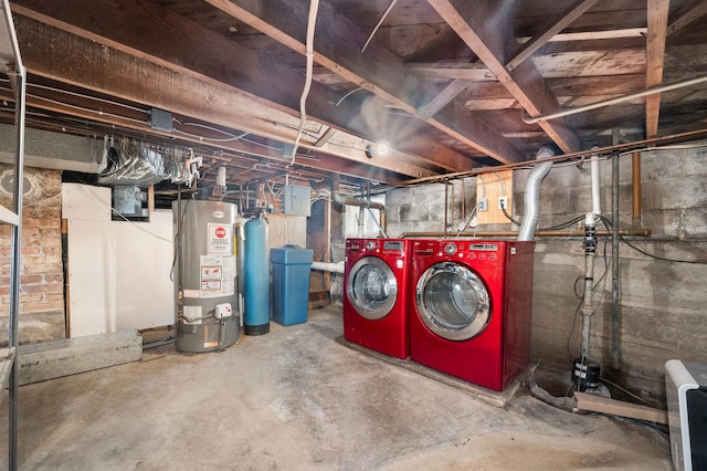 unfinished below grade area with water heater and independent washer and dryer