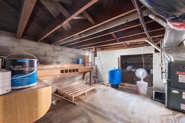 unfinished basement with heating unit