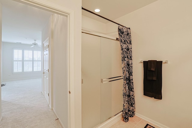 bathroom with curtained shower