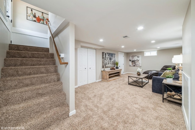 living room with carpet floors