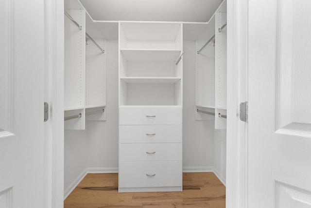 walk in closet with hardwood / wood-style floors