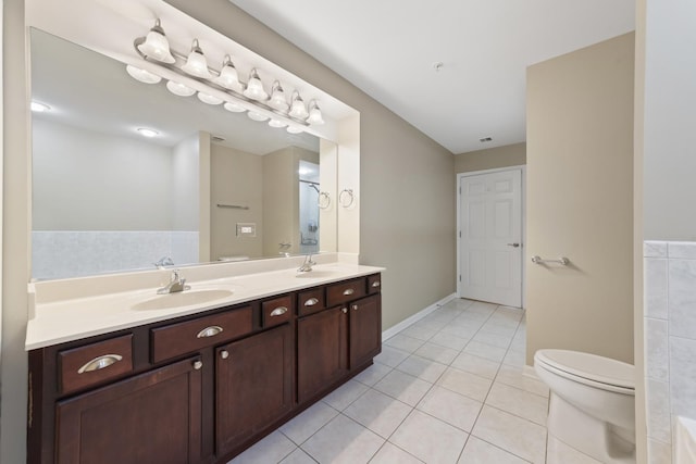 bathroom with tile patterned floors, toilet, and vanity