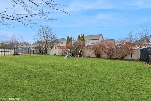 view of yard with a playground