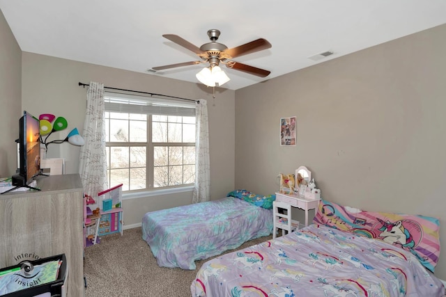 bedroom with carpet floors and ceiling fan