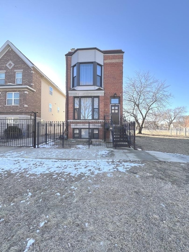 view of snow covered property