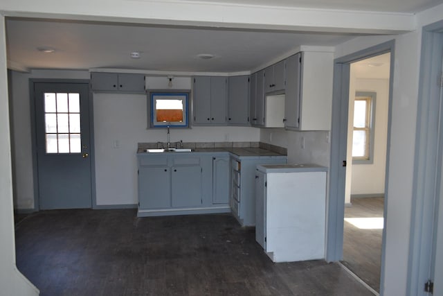 kitchen with a wealth of natural light and gray cabinetry