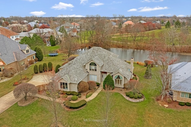 bird's eye view featuring a water view